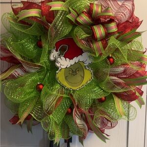 Festive Grinch Holiday Wreath - Red and Green